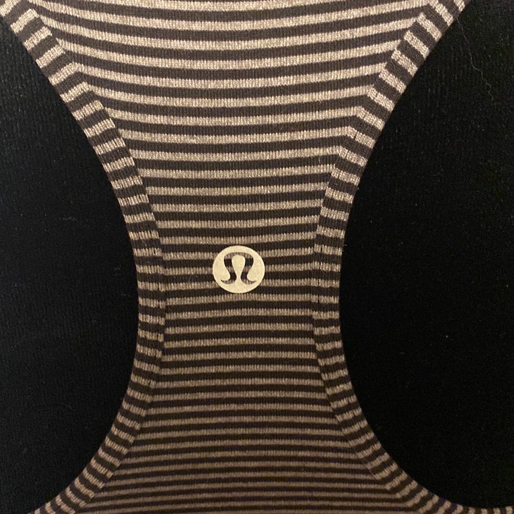 Lululemon Razorback Black and Dark Gray Striped Workout Tank w/ Bag - Picture 4 of 7